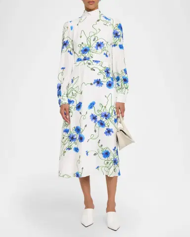 Stella McCartney Floral Print Seersucker Long-Sleeve Midi Dress | Thumbnail 2 Stella McCartney Floral Print Seersucker Long-Sleeve Midi Dress | Thumbnail 2