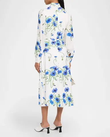 Stella McCartney Floral Print Seersucker Long-Sleeve Midi Dress | Thumbnail 3 Stella McCartney Floral Print Seersucker Long-Sleeve Midi Dress | Thumbnail 3