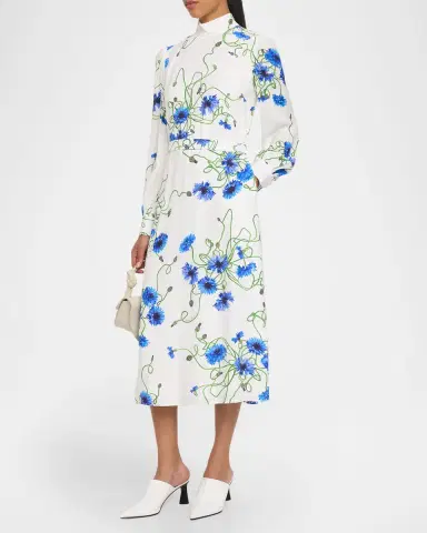 Stella McCartney Floral Print Seersucker Long-Sleeve Midi Dress | Thumbnail 4 Stella McCartney Floral Print Seersucker Long-Sleeve Midi Dress | Thumbnail 4