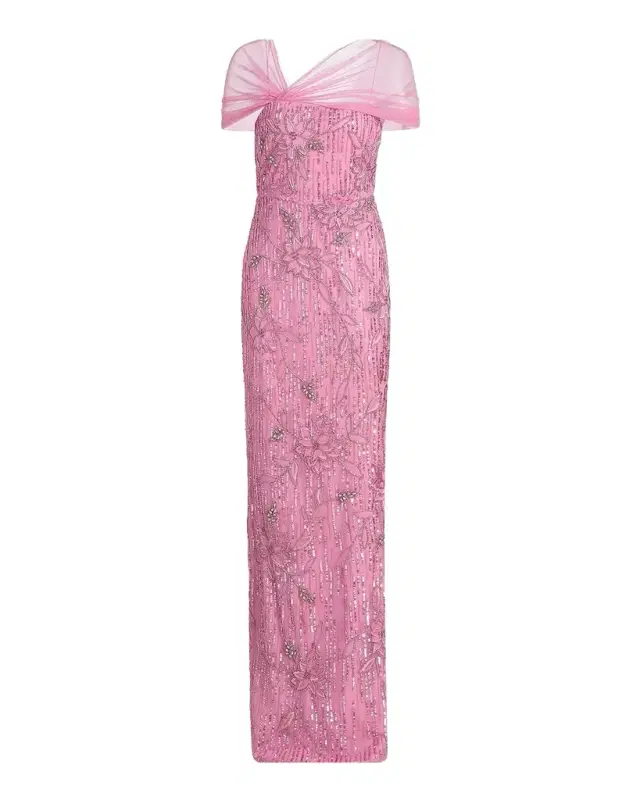 Theia Clover Shawl Draped Gown