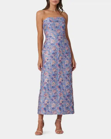 Shoshanna Callie Strapless Floral Jacquard Midi Dress | Thumbnail 2