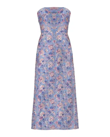 Shoshanna Callie Strapless Floral Jacquard Midi Dress | Thumbnail 1