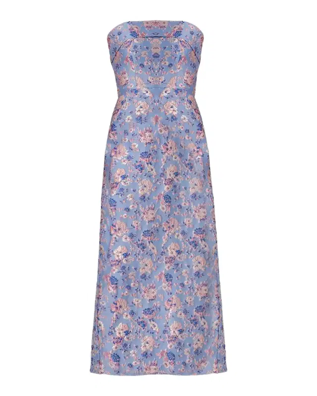 Shoshanna Callie Strapless Floral Jacquard Midi Dress