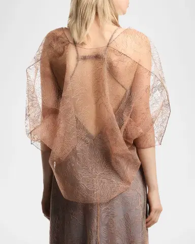Emporio Armani Leaf-Embroidered Tulle Cape | Thumbnail 3 Emporio Armani Leaf-Embroidered Tulle Cape | Thumbnail 3