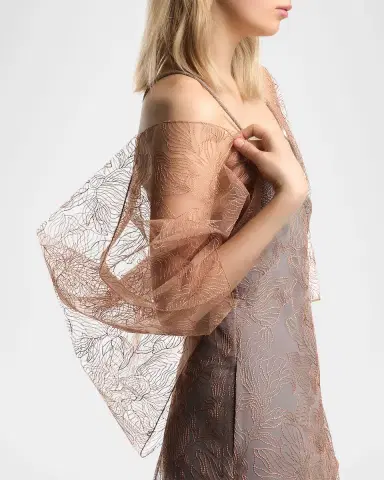 Emporio Armani Leaf-Embroidered Tulle Cape | Thumbnail 4 Emporio Armani Leaf-Embroidered Tulle Cape | Thumbnail 4