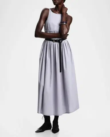 Emporio Armani Pleated Cotton Poplin Midi Dress | Thumbnail 2 Emporio Armani Pleated Cotton Poplin Midi Dress | Thumbnail 2