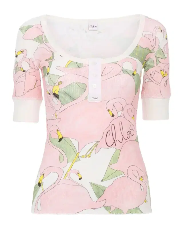 Chloe Flamingo Print Stretch Cotton Top