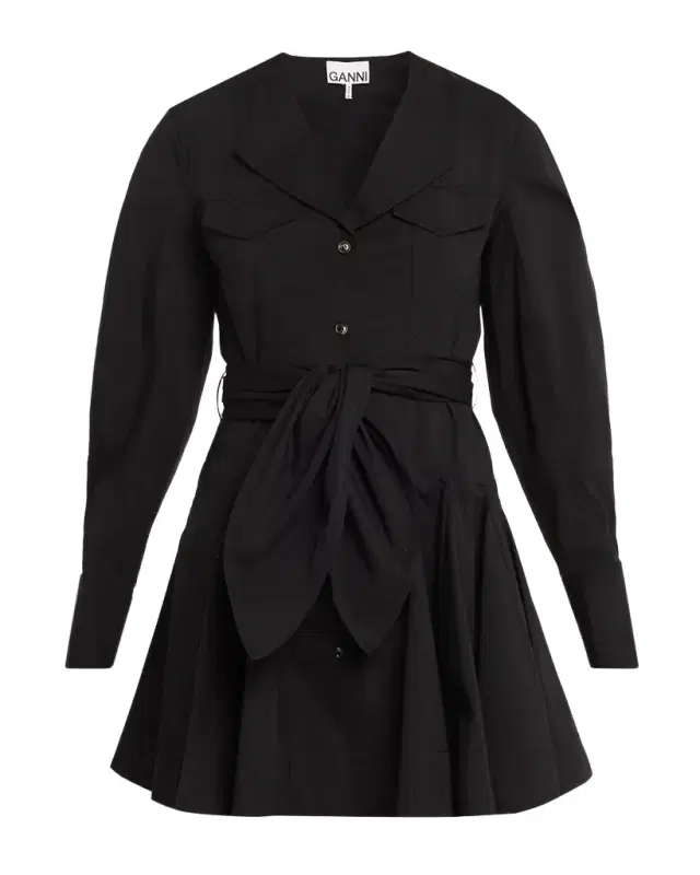 Belted Stretch Cotton Mini Dress