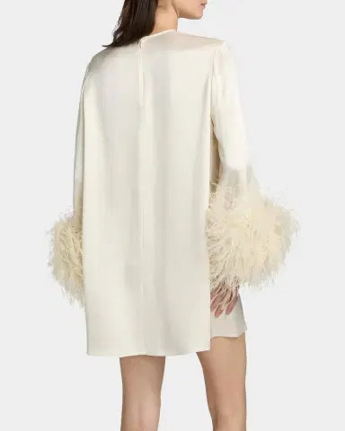 Lapointe Feather-Embellished Long-Sleeve Satin Mini Shift Dress | Thumbnail 3 Lapointe Feather-Embellished Long-Sleeve Satin Mini Shift Dress | Thumbnail 3