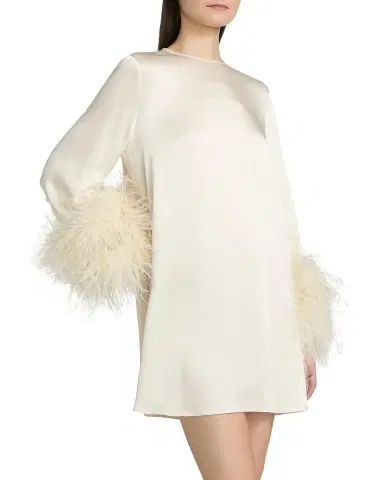 Lapointe Feather-Embellished Long-Sleeve Satin Mini Shift Dress | Thumbnail 4 Lapointe Feather-Embellished Long-Sleeve Satin Mini Shift Dress | Thumbnail 4
