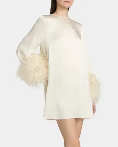 Lapointe Feather-Embellished Long-Sleeve Satin Mini Shift Dress | Thumbnail 7 Lapointe Feather-Embellished Long-Sleeve Satin Mini Shift Dress | Thumbnail 7