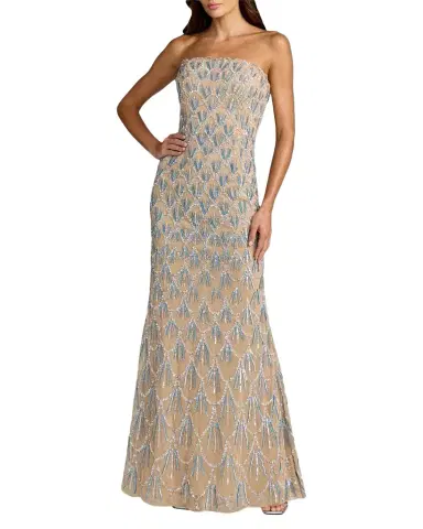 Mac Duggal Strapless Hand-Beaded Mesh Trumpet Gown | Thumbnail 1 Mac Duggal Strapless Hand-Beaded Mesh Trumpet Gown | Thumbnail 1
