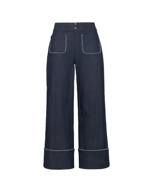 Cinq à Sept Wide-Leg Twist-Trim Jeans