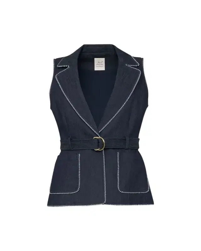 Cinq a Sept Tailored Twist-Trim Denim Vest