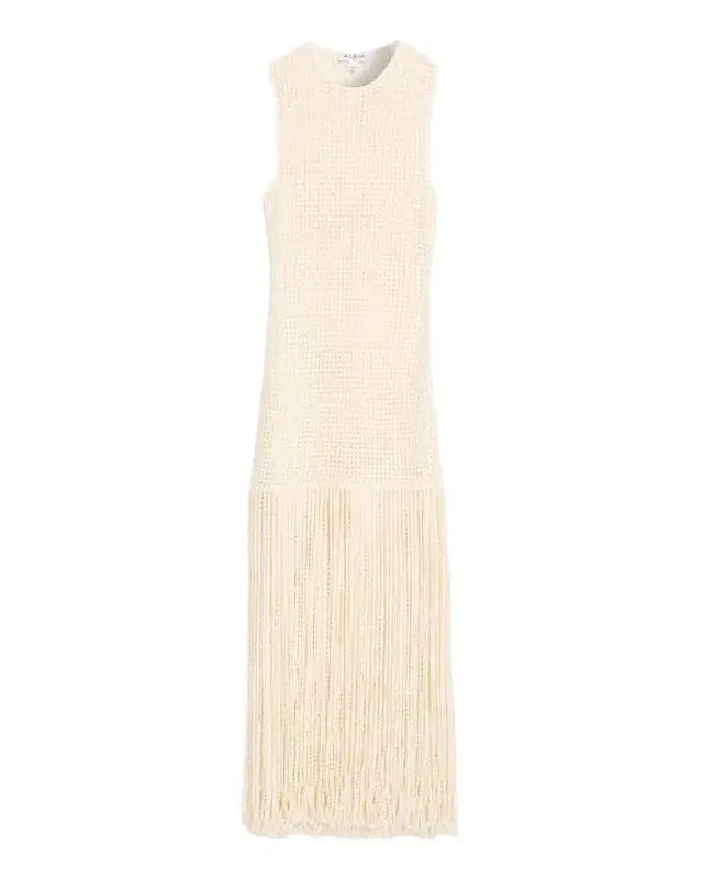 Fringed Open-Knit Maxi Dress