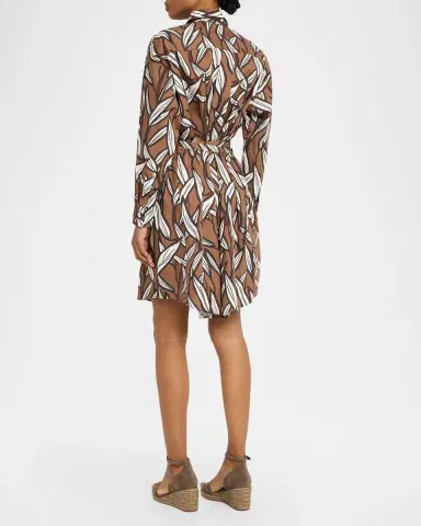 Brunello Cucinelli Collared Long-Sleeve Leaf-Print Cotton Dress | Thumbnail 3