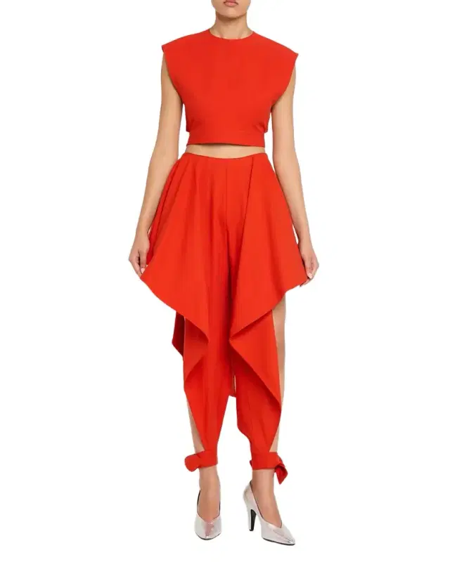 ALAÏA Cap-Sleeve Belted Cotton Gabardine Crop Top