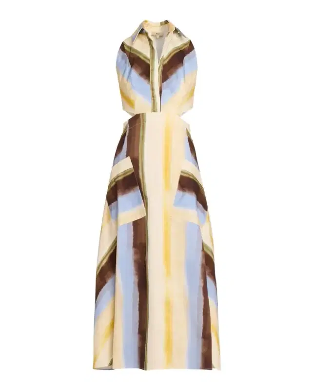Fiona Watercolor Stripe Cutout Midi Dress
