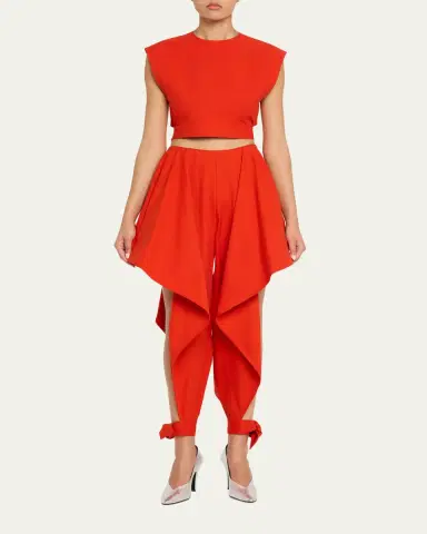 Alaïa Cotton Gabardine Ruffle Paneled Ankle-Tie Pants | Thumbnail 6
