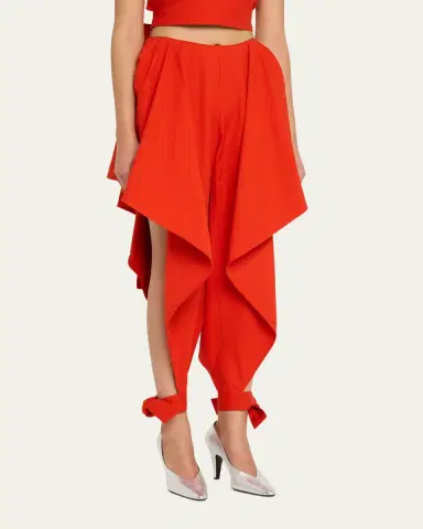 Alaïa Cotton Gabardine Ruffle Paneled Ankle-Tie Pants | Thumbnail 8