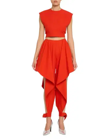 Alaïa Cotton Gabardine Ruffle Paneled Ankle-Tie Pants | Thumbnail 1