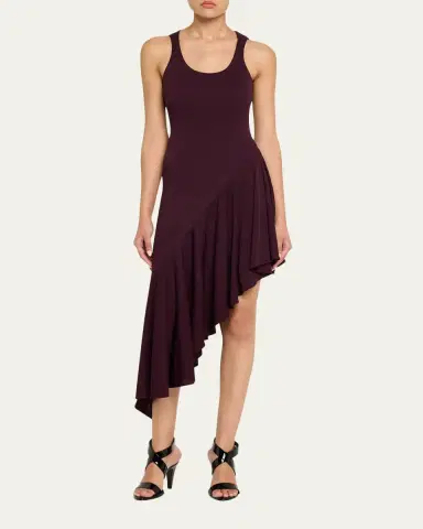 Alaïa Asymmetric Ruffle Jersey Sleeveless Midi Dress | Thumbnail 3 Alaïa Asymmetric Ruffle Jersey Sleeveless Midi Dress | Thumbnail 3