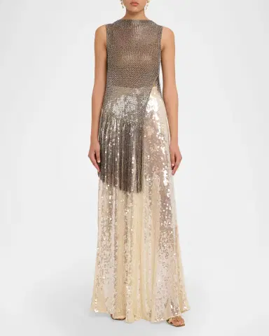 Lapointe Asymmetric Metallic Net Knit Fringed Tank Top | Thumbnail 2 Lapointe Asymmetric Metallic Net Knit Fringed Tank Top | Thumbnail 2