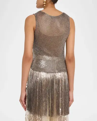 Lapointe Asymmetric Metallic Net Knit Fringed Tank Top | Thumbnail 3 Lapointe Asymmetric Metallic Net Knit Fringed Tank Top | Thumbnail 3