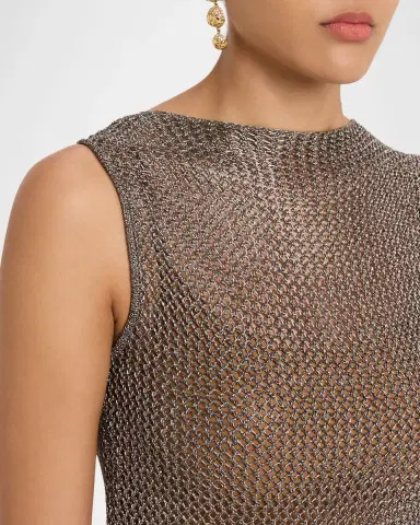 Lapointe Asymmetric Metallic Net Knit Fringed Tank Top | Thumbnail 5 Lapointe Asymmetric Metallic Net Knit Fringed Tank Top | Thumbnail 5