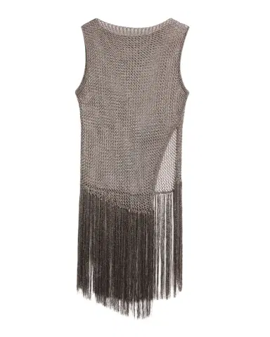 Lapointe Asymmetric Metallic Net Knit Fringed Tank Top | Thumbnail 1 Lapointe Asymmetric Metallic Net Knit Fringed Tank Top | Thumbnail 1