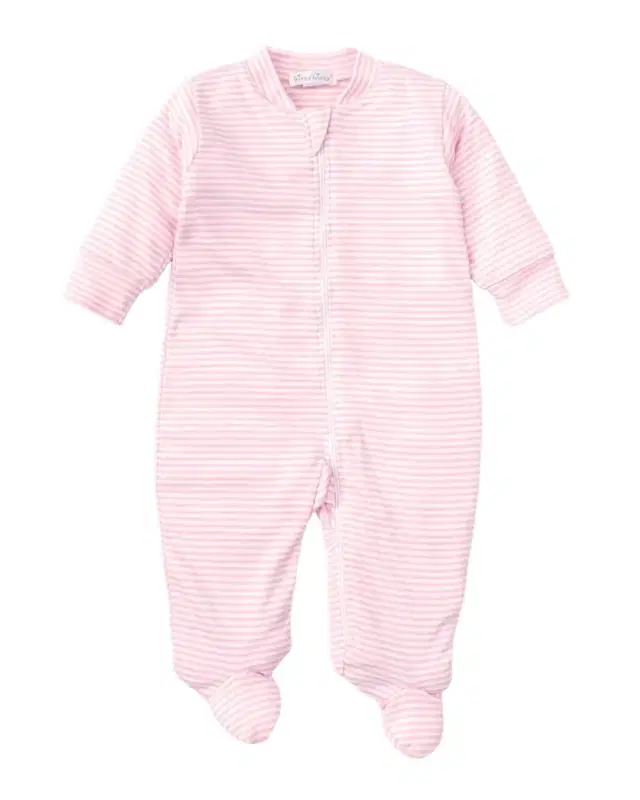Girl 's Simple Stripes Zip-Up Footie, Size Newborn-9M