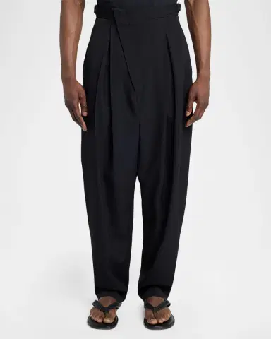 Bottega Veneta Men's Asymmetric High-Rise Pleated Wool Trousers | Thumbnail 4 Bottega Veneta Men's Asymmetric High-Rise Pleated Wool Trousers | Thumbnail 4