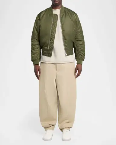 Bottega Veneta Men's Intrecciato-Patch Nylon Bomber Jacket | Thumbnail 2 Bottega Veneta Men's Intrecciato-Patch Nylon Bomber Jacket | Thumbnail 2