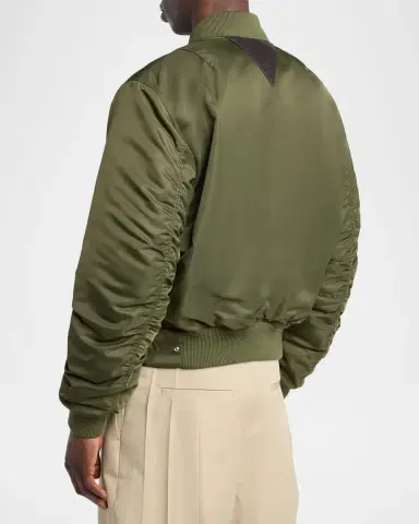 Bottega Veneta Men's Intrecciato-Patch Nylon Bomber Jacket | Thumbnail 3 Bottega Veneta Men's Intrecciato-Patch Nylon Bomber Jacket | Thumbnail 3