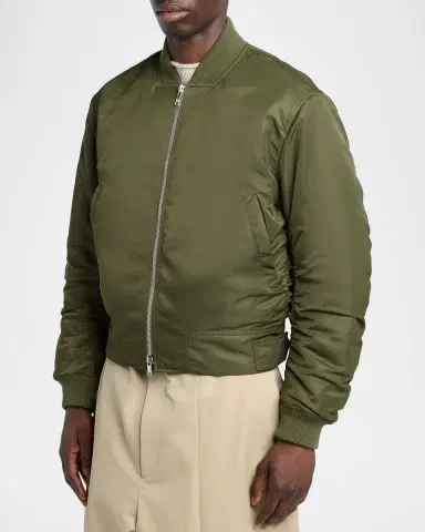 Bottega Veneta Men's Intrecciato-Patch Nylon Bomber Jacket | Thumbnail 4 Bottega Veneta Men's Intrecciato-Patch Nylon Bomber Jacket | Thumbnail 4
