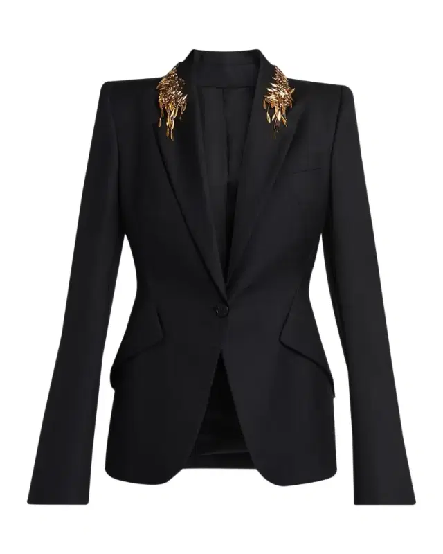 Leaves Embroidered Single-Breasted Jacket