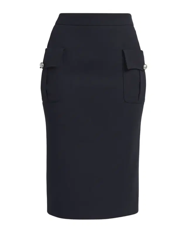 McQueen Front-Pocket Grain De Poudre Pencil Skirt