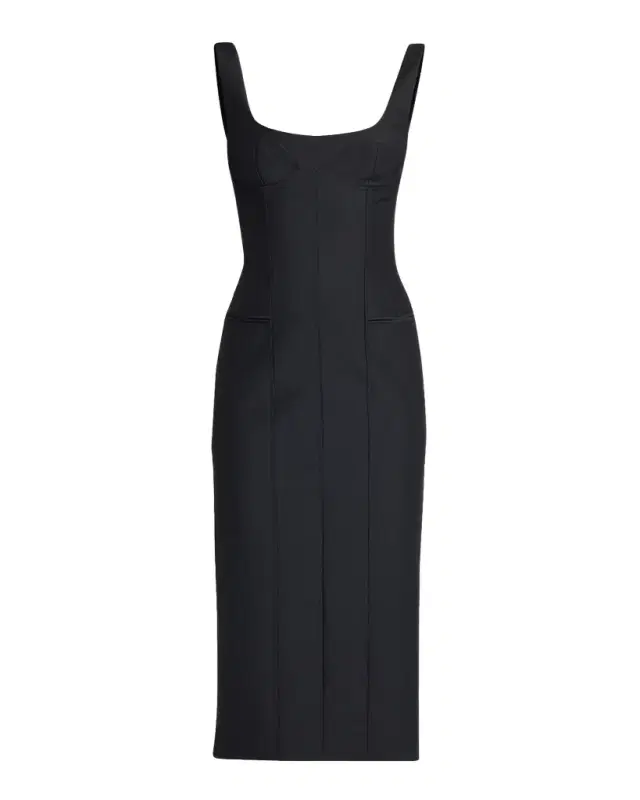 Sleeveless Square-Neck Corset Midi Dress
