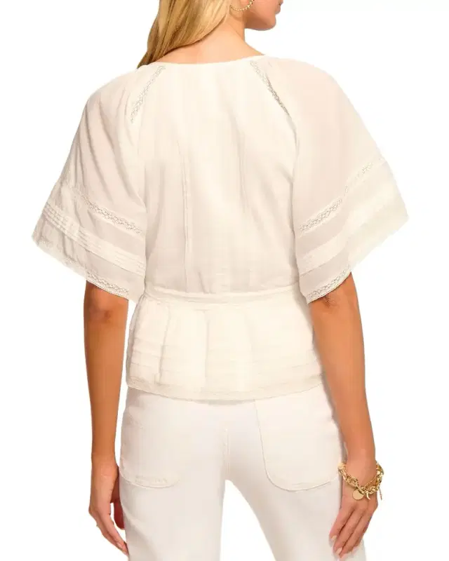 Sherry Tie-Neck Short-Sleeve Cotton Blouse