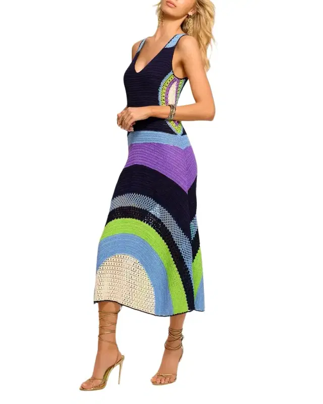 Cadence Crochet Colorblock Midi-Dress