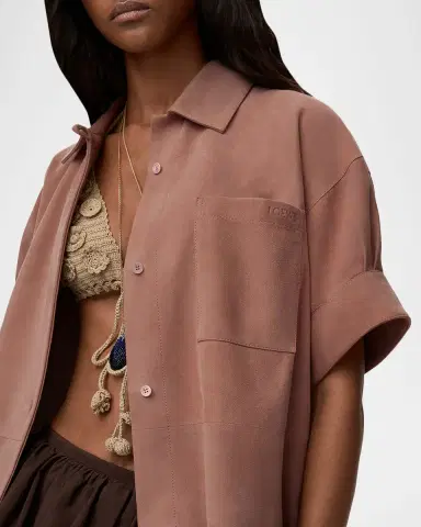 Loewe x Paula 's Ibiza Suede Short-Sleeve Button-Down Shirt | Thumbnail 5 Loewe x Paula 's Ibiza Suede Short-Sleeve Button-Down Shirt | Thumbnail 5