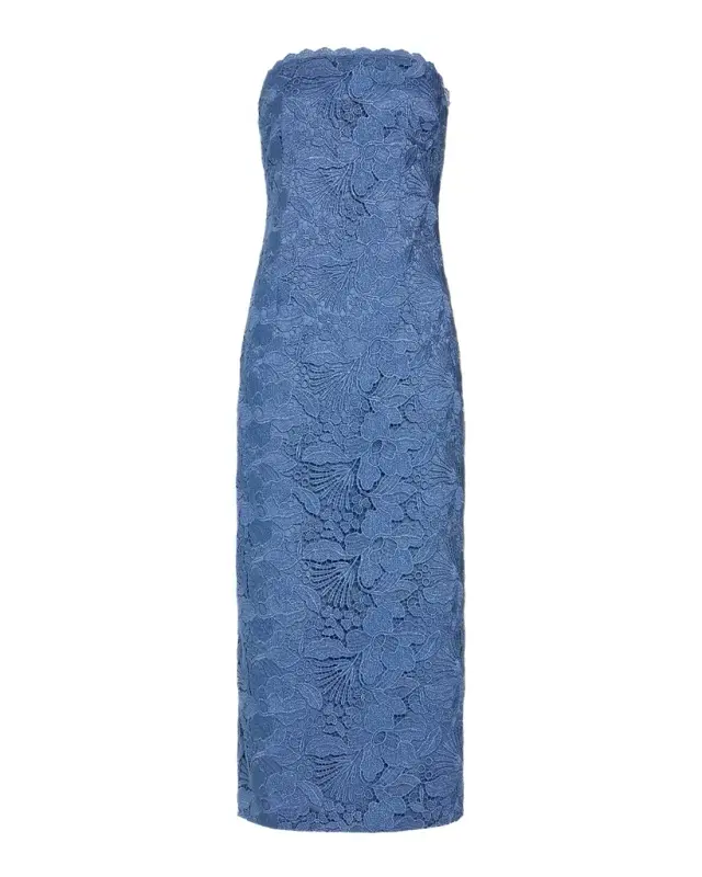 Tessa Strapless Floral Lace Midi Dress