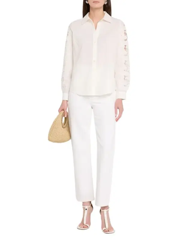 The Dani Butterfly Lace-Sleeve Cotton Blouse