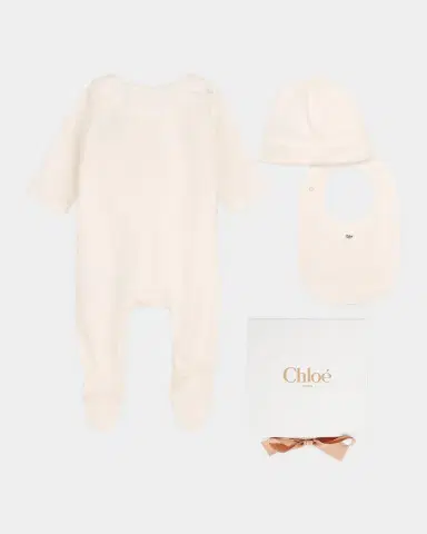 Chloé Girl's Cotton Pyjamas, Bib, & Hat Set, 1M-9M | Thumbnail 2 Chloé Girl's Cotton Pyjamas, Bib, & Hat Set, 1M-9M | Thumbnail 2