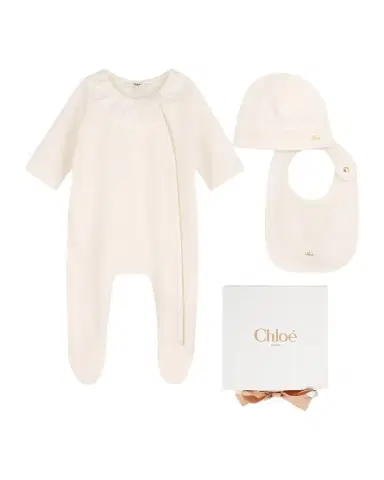 Chloé Girl's Cotton Pyjamas, Bib, & Hat Set, 1M-9M | Thumbnail 1 Chloé Girl's Cotton Pyjamas, Bib, & Hat Set, 1M-9M | Thumbnail 1