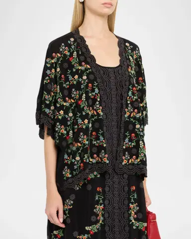 Johnny Was Roseum Floral-Embroidered Short Kimono | Thumbnail 4 Johnny Was Roseum Floral-Embroidered Short Kimono | Thumbnail 4