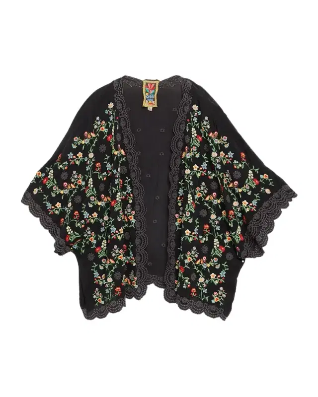 Roseum Floral-Embroidered Short Kimono