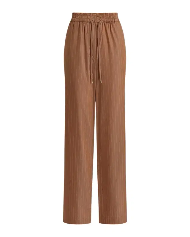 Varley Rowan Striped Cotton High-Rise Straight-Leg Pants