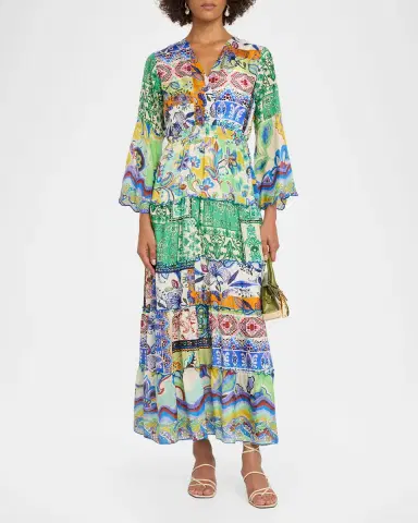 Johnny Was Tiered Patchwork-Print Silk Maxi Dress | Thumbnail 2