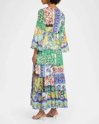 Johnny Was Tiered Patchwork-Print Silk Maxi Dress | Thumbnail 3